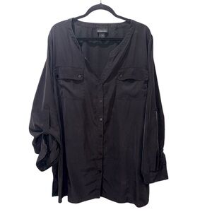 Lane Bryant 26/28 Black Button-up Blouse with Breast Pockets
